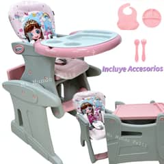 BABY HAPPY - Silla de Comer para Bebe 3 en 1 Plato Babero Pinkys