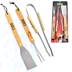 MINARI - Set Parrillero Utensilios para Parrilla Mango de Madera 3 Piezas 103P