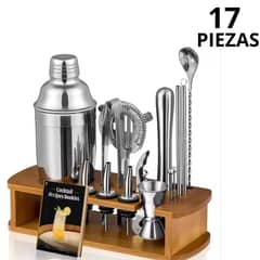 GENERICO - Coctelera Set Kit Barman Acero Inoxidable 17 Piezas y Recetario