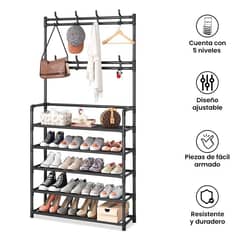 GENERICO - Estante Zapatos 5 Niveles Zapatera Metal + Perchero Organizador Negro