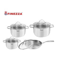 FINEZZA - Juego de Ollas 8 Piezas Acero Inoxidable - Plomo