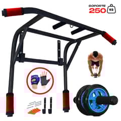 HOLGU - Barra Multifuncional Dominadas 2en1 Rueda AbdominalGuantes