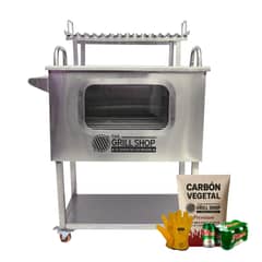 THE GRILL SHOP - Caja China Mediana Inoxidable Visor + Guantes + Carbón + Cerveza