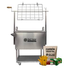 THE GRILL SHOP - Caja China Mediana 3 en 1 Acero inoxidable Guantes carbón cerveza