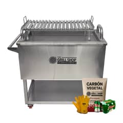 THE GRILL SHOP - Caja China Grande Acero Inoxidable + carbón + cerveza + guantes