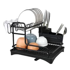 ELMEJORPRECIO - Escurridor De Platos De 2 Niveles De Aluminio Modelo 421 Negro