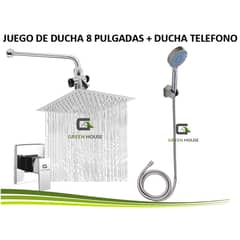 GENERICO - KIT DUCHA ESPAÑOLA DE ACERO 20CM CROMADO+ MEZCLADORA + DUCHA TELEFONO
