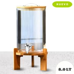 GENERICO - Dispensador de Agua 8lt de vidrio con base de madera