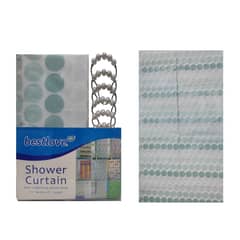 GENERICO - Cortina de ducha con 12 ganchos 180x180 - Círculos Celeste