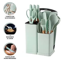 GENERICO - Set de Cucharones de Silicona para Cocina de 18 piezas- VERDE