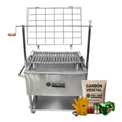 THE GRILL SHOP - Caja China Grande 3 en 1 Acero inoxidable + Guantes + Carbón +Cerveza