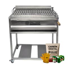 THE GRILL SHOP - Parrilla grande full acero inoxidable Guantes Carbon Cerveza