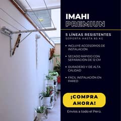 GENERICO - Tendedero Plegable Imahi Blanco 5líneas x 3mts Soporta 85kg