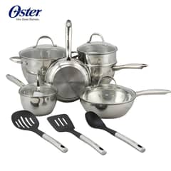 OSTER - Juego de Ollas y utensilios Ridgewell 13 piezas Acero Inoxidable Plata