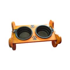 GENERICO - Plato doble madera elevado para mascotas platos de silicona