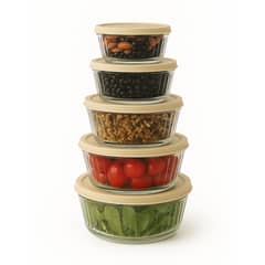 BELESSI - Set x5 Bowls de Vidrio con Tapa