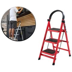 GENERICO - Escalera Plegable 3 Pasos Resistente y Antideslizante Rojo