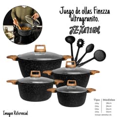 FINEZZA - Juego de Ollas Antiadherente de 12 Piezas Ultra Granito