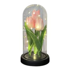 GENERICO - Cúpula con Tulipán Eterno con Luz LED Regalo color rosa