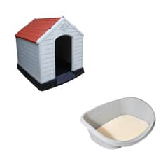 PETIZOOS - Arenero para gato Raza Grande Poliéster Gris 54.5x24.5x80cm + Casa para Perro 78.5x87.7x81.5cm