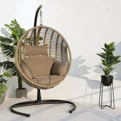 JUST HOME COLLECTION - Silla Colgante Bahamas de Ratán/Metal Natural con soporte