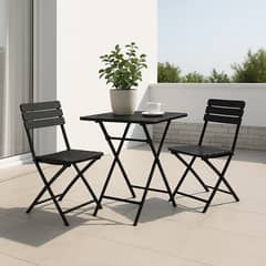 KLIMBER - Mesa Plegable Cuadrada 62cm Negra + Silla Simil Madera Negro