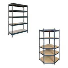 FIXSER - Estante Metal 5 Niveles 190.6x100x50cm 1500 kg Gris + Estante Esquina 5 Niveles 190x90x50cm