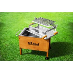 MR BEEF - Caja China Junior 60x40x70cm Premium Caoba + Parrilla de Levante