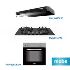 MABE - Combo Campana Utilitaria CMU6020PB0 + Cocina Empotrable PM6045GV0 + Horno Empotrable Eléctrico HM6028EYAI0