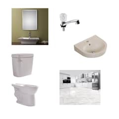 undefined - Lavamanos Sobre Pedestal Maui Blanco + Estanque Seul Blanco + Llave de Lavatorio Baja Malaga + Taza Seul Blanco + Espejo de Baño Rectangular con Puntas Redondas 45x60cm + Pack x2 Cerámica Blanco Marmolizado 45X45cm 2.29m2 Satín Artica